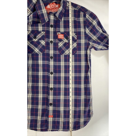 Superdry Men’s New Wash Basket Plaid Long Sleeve Button Down Shirt Blue Pink Med - Picture 9 of 9